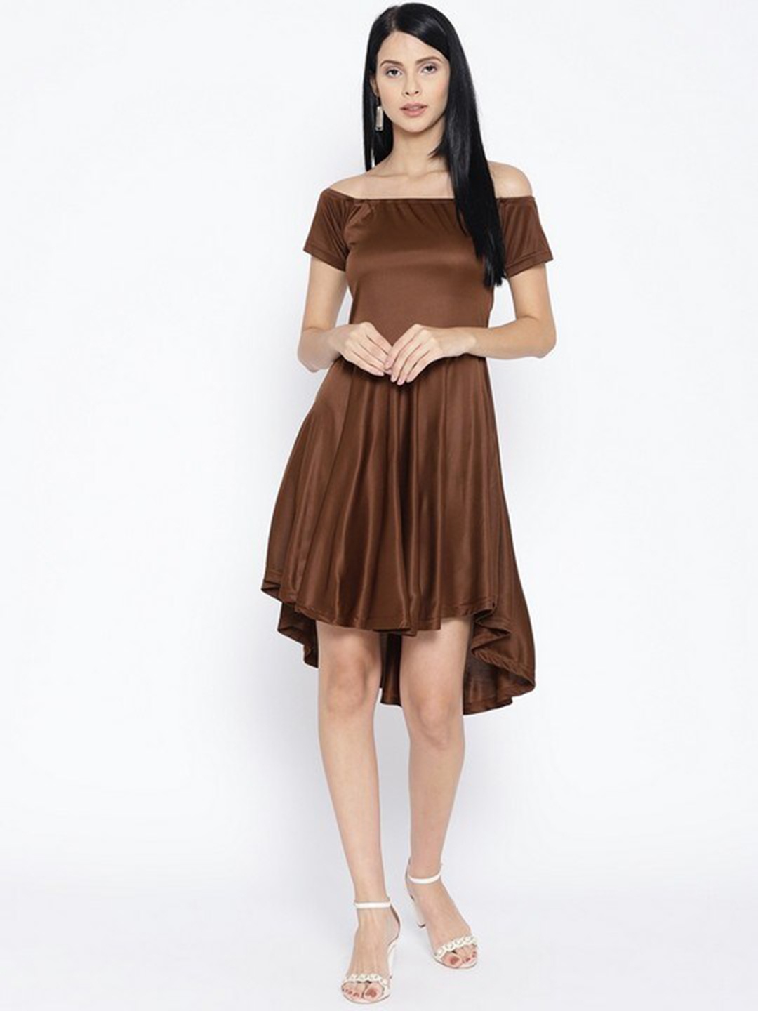 

Karmic Vision Off Shoulder Fit & Flare Dress, Brown