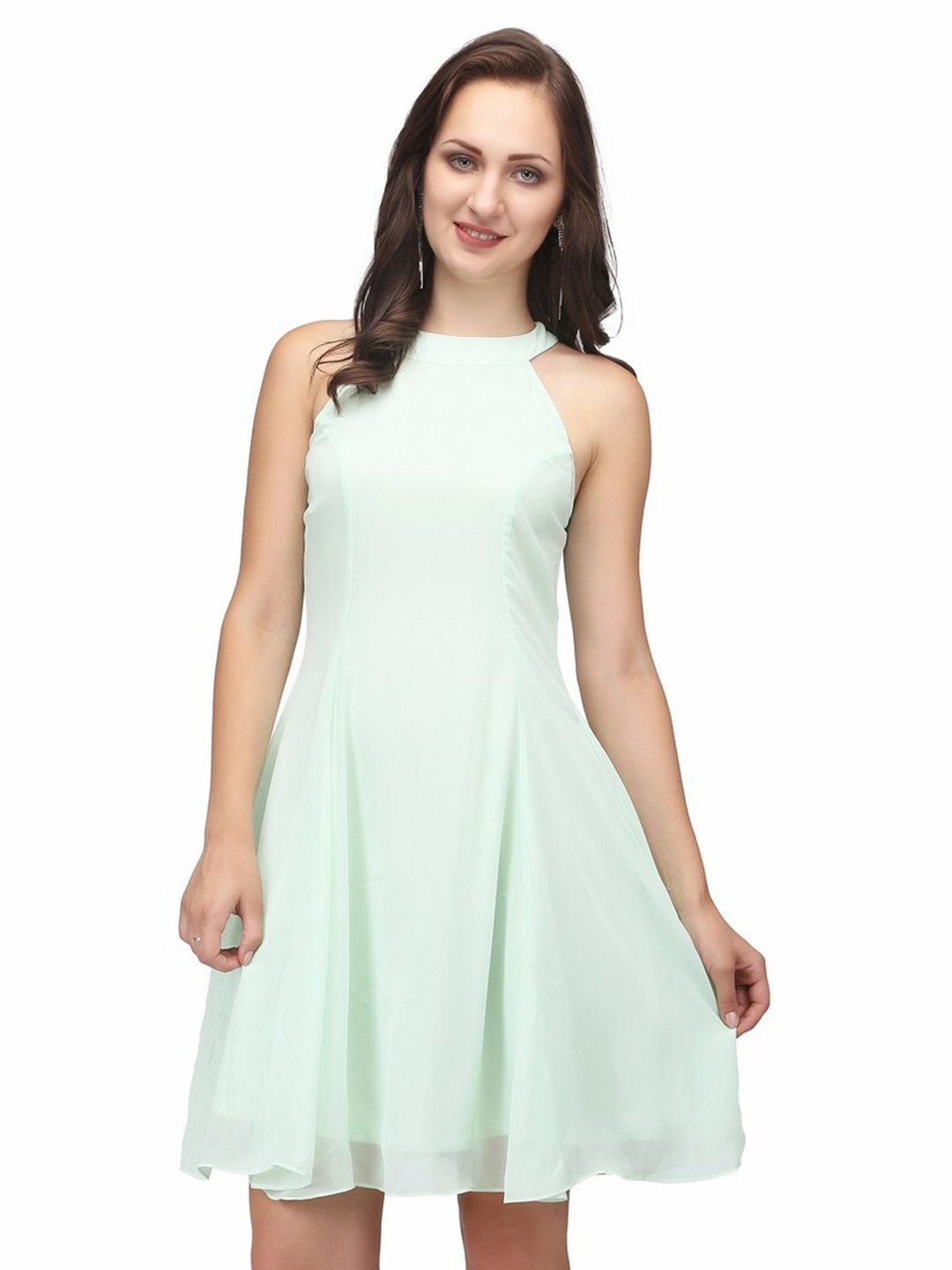 

Karmic Vision Halter Neck Fit & Flare Dress, Green