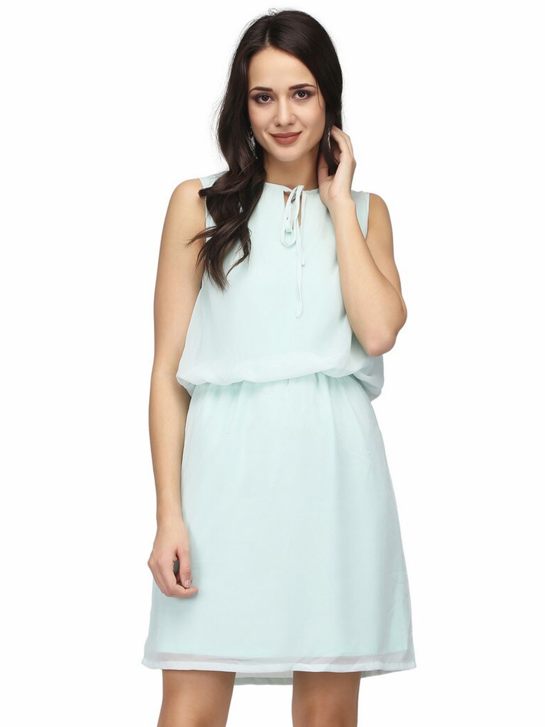 

Karmic Vision Tie-Up Neck Georgette A-Line Dress, Blue