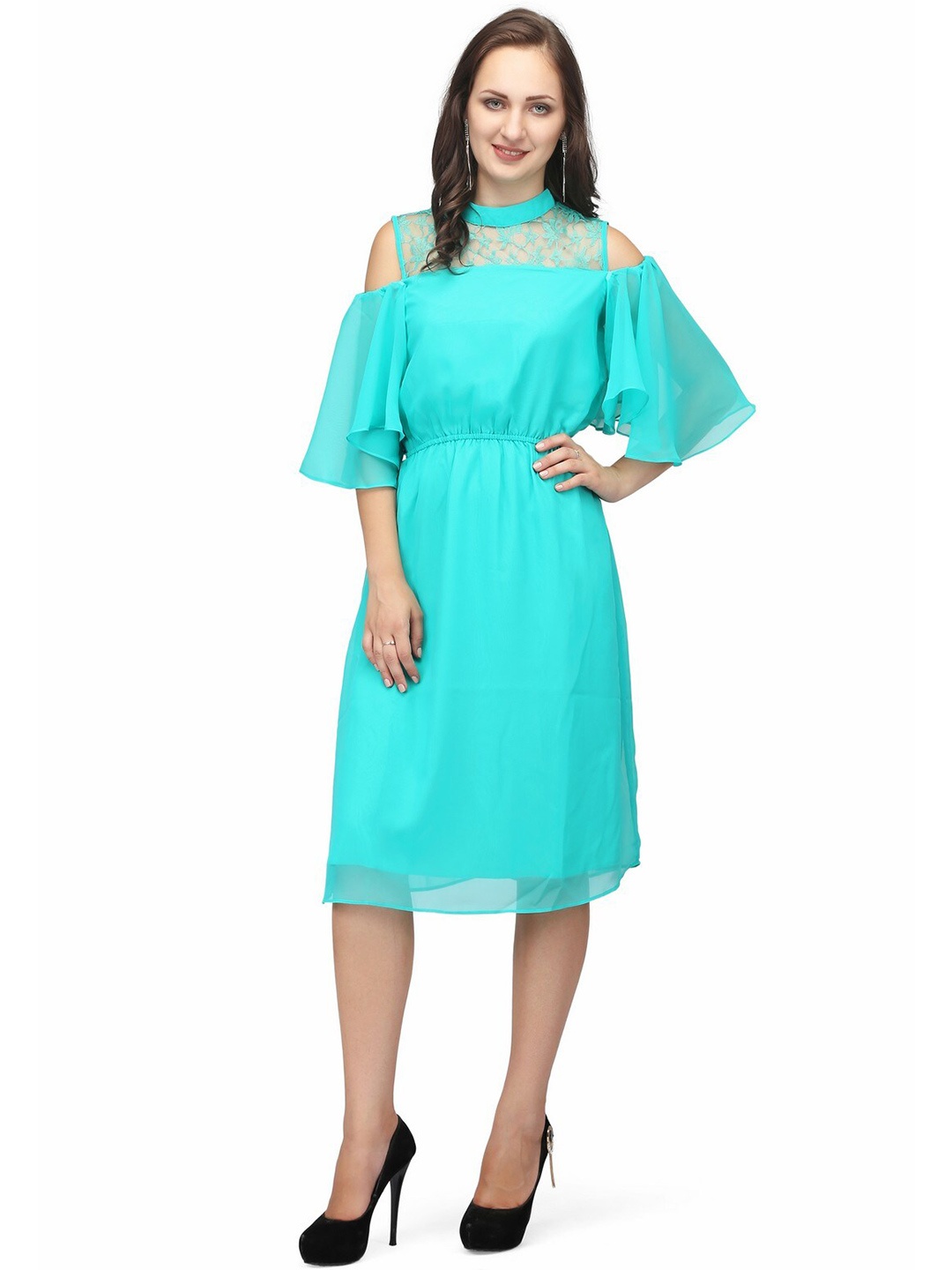 

Karmic Vision Cold-Shoulder Fit & Flare Dress, Blue