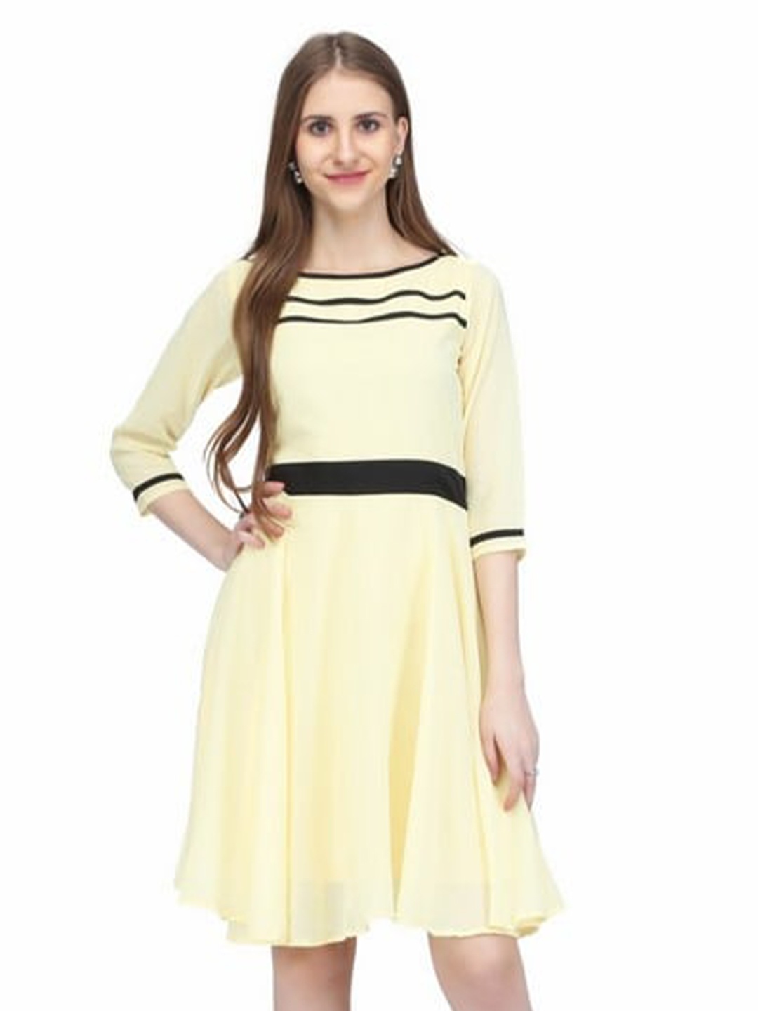 

Karmic Vision Boat Neck Crepe A-Line Dress, Yellow