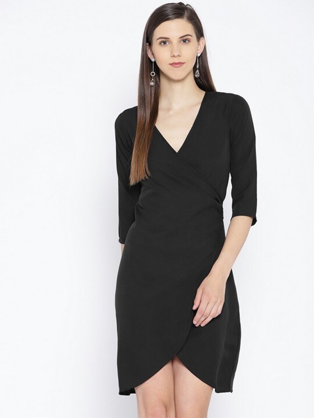 

Karmic Vision V-Neck Crepe Sheath Dress, Black