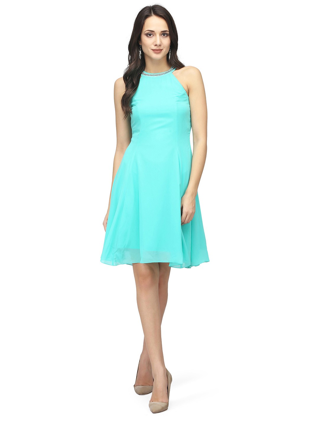 

Karmic Vision Georgette Fit & Flare Mini Dress, Blue