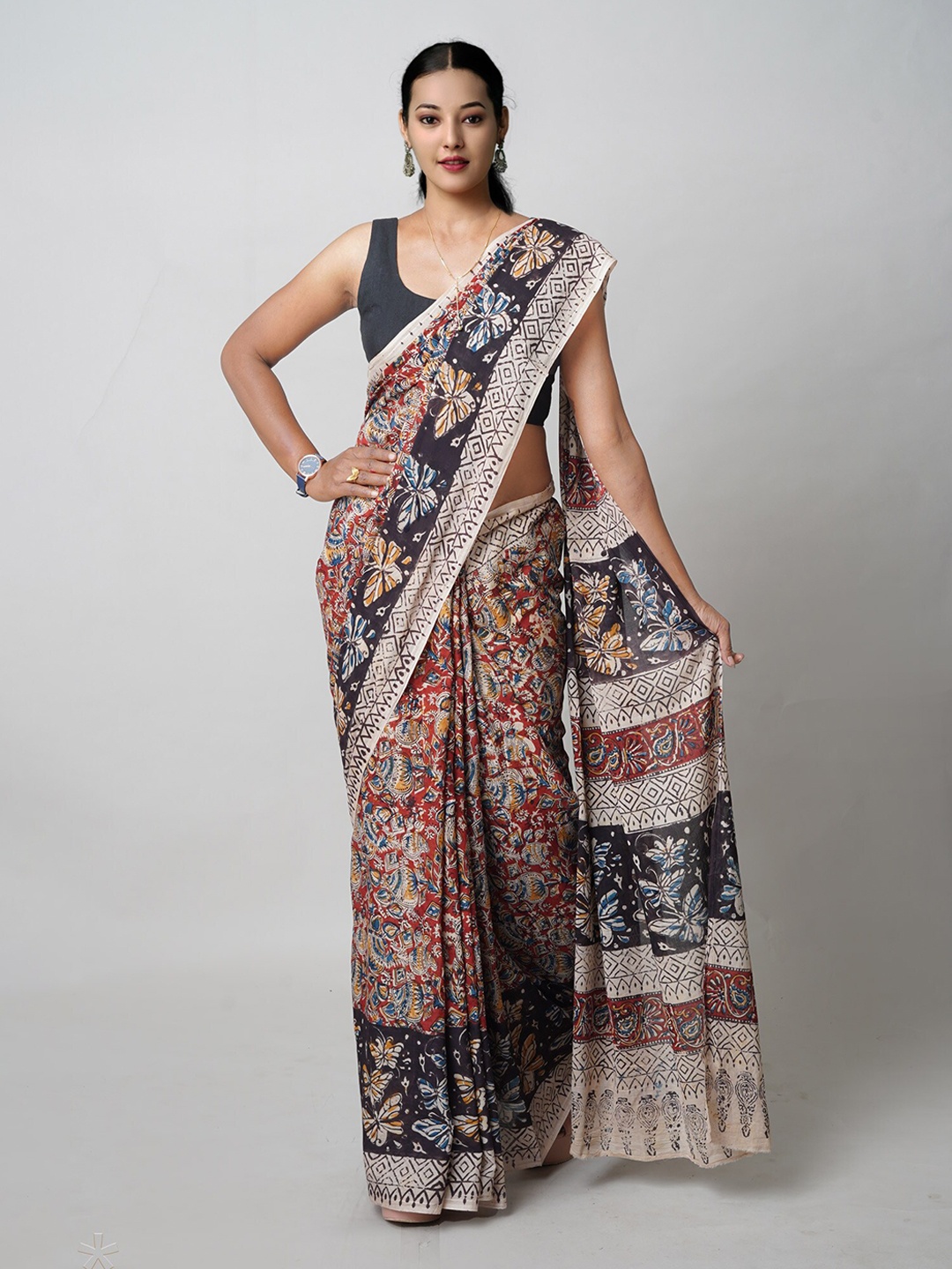 

Unnati Silks Kalamkari Handloom Chanderi Saree, Brown