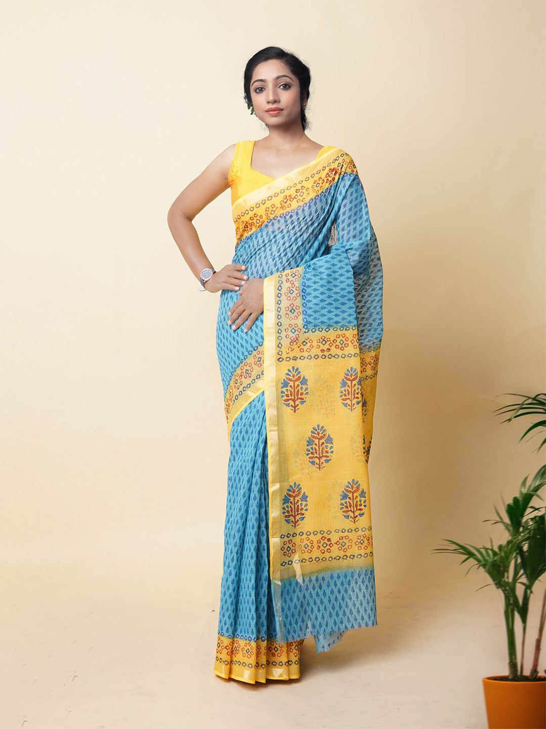 

Unnati Silks Floral Silk Cotton Handloom Kota Saree, Blue