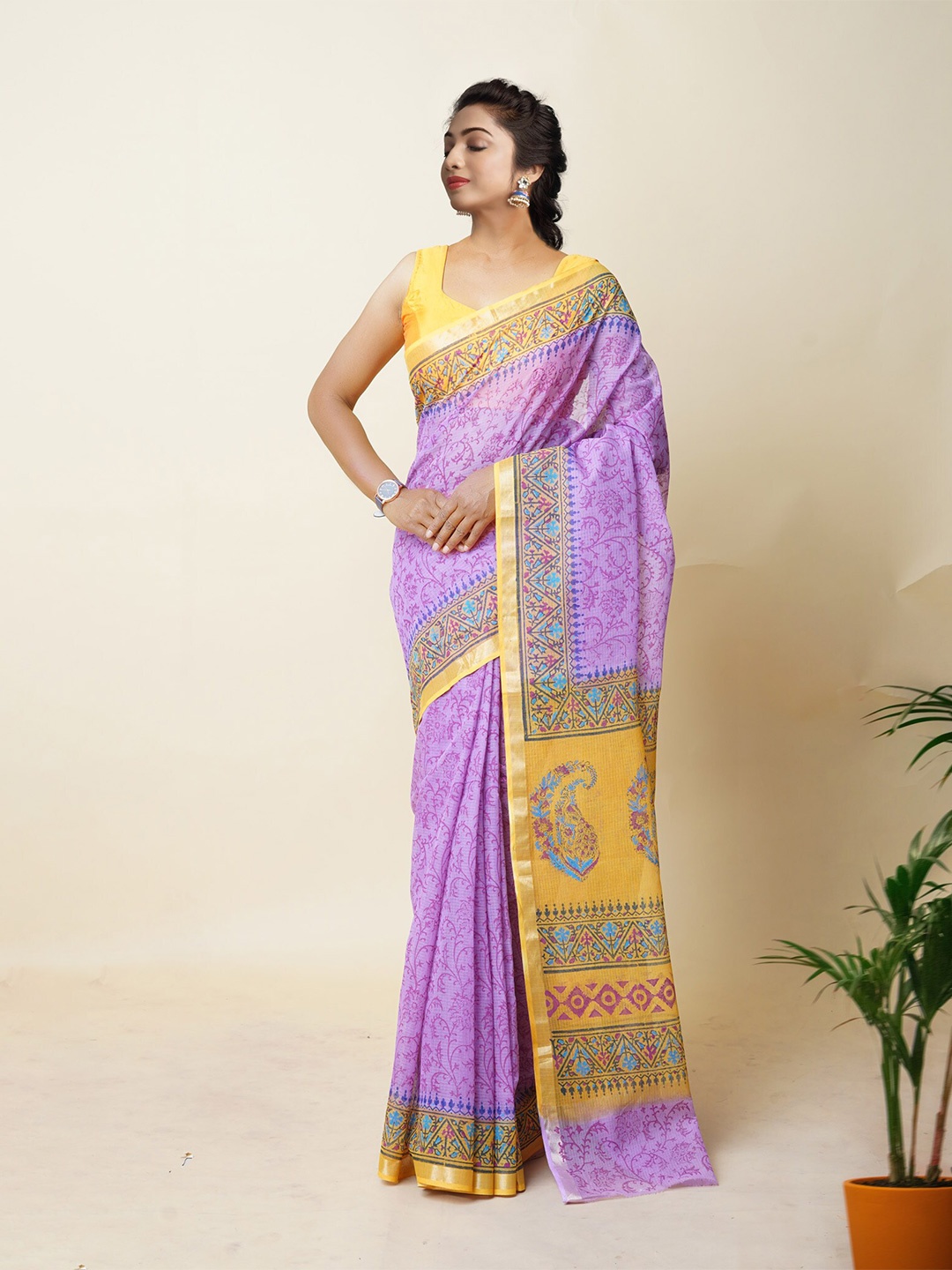 

Unnati Silks Floral Zari Silk Cotton Handloom Kota Saree, Lavender