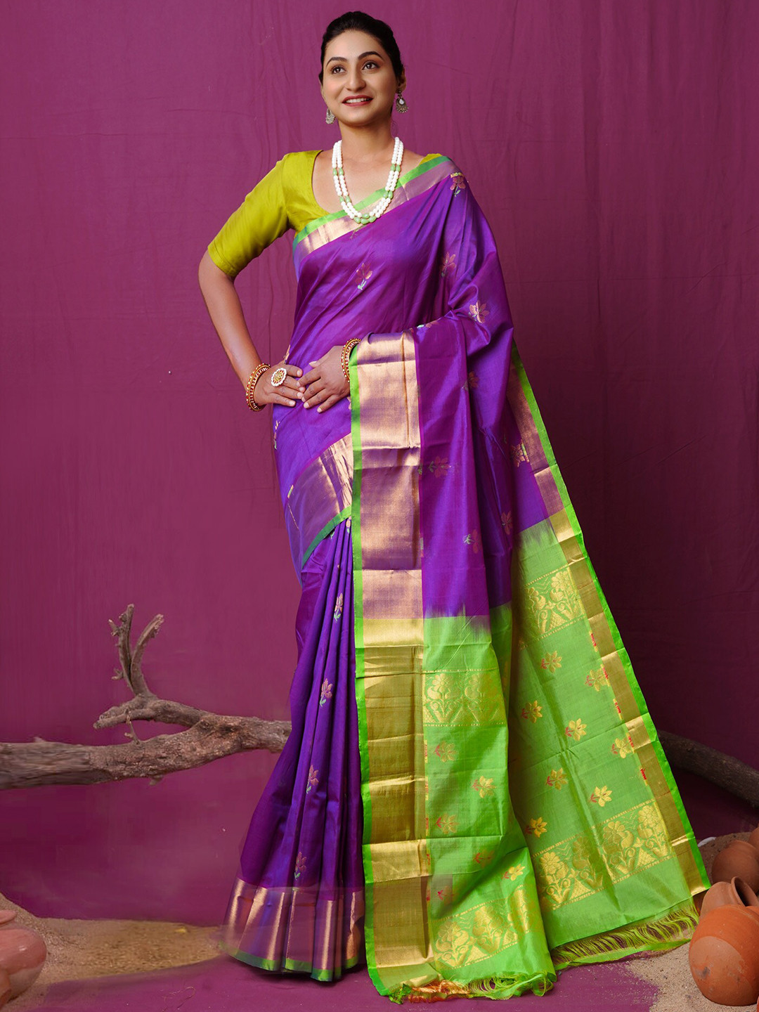 

Unnati Silks Woven Design Zari Handloom Kanjeevaram Saree, Purple
