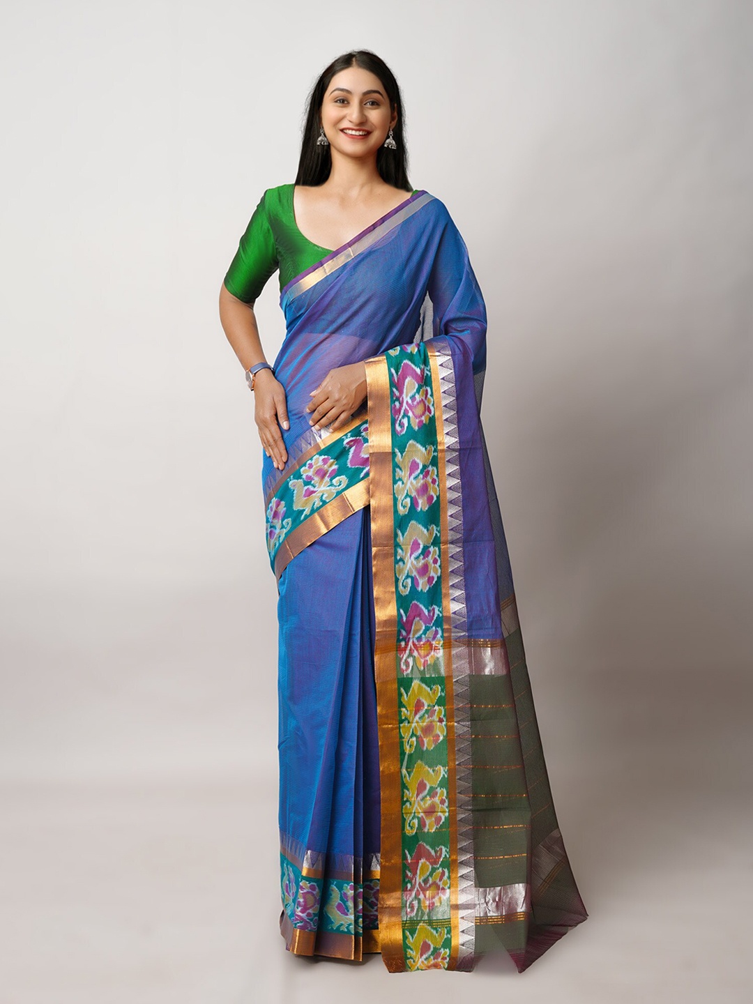 

Unnati Silks Zari Handloom Pochampally Saree, Blue