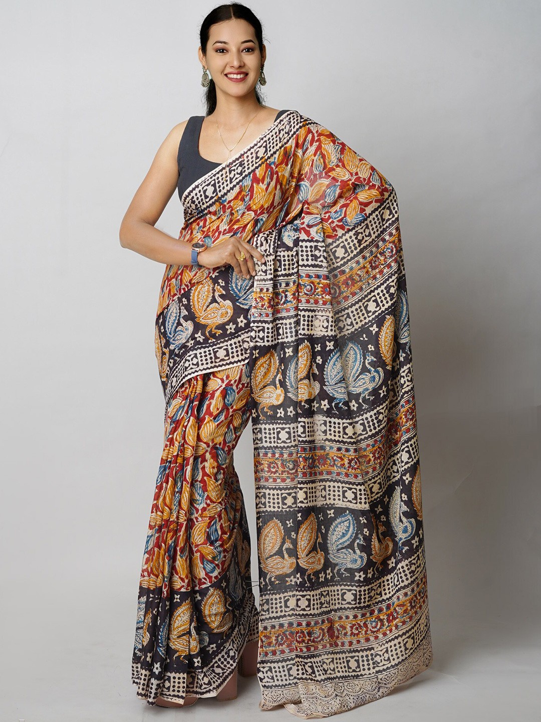 

Unnati Silks Kalamkari Handloom Chanderi Saree, Brown