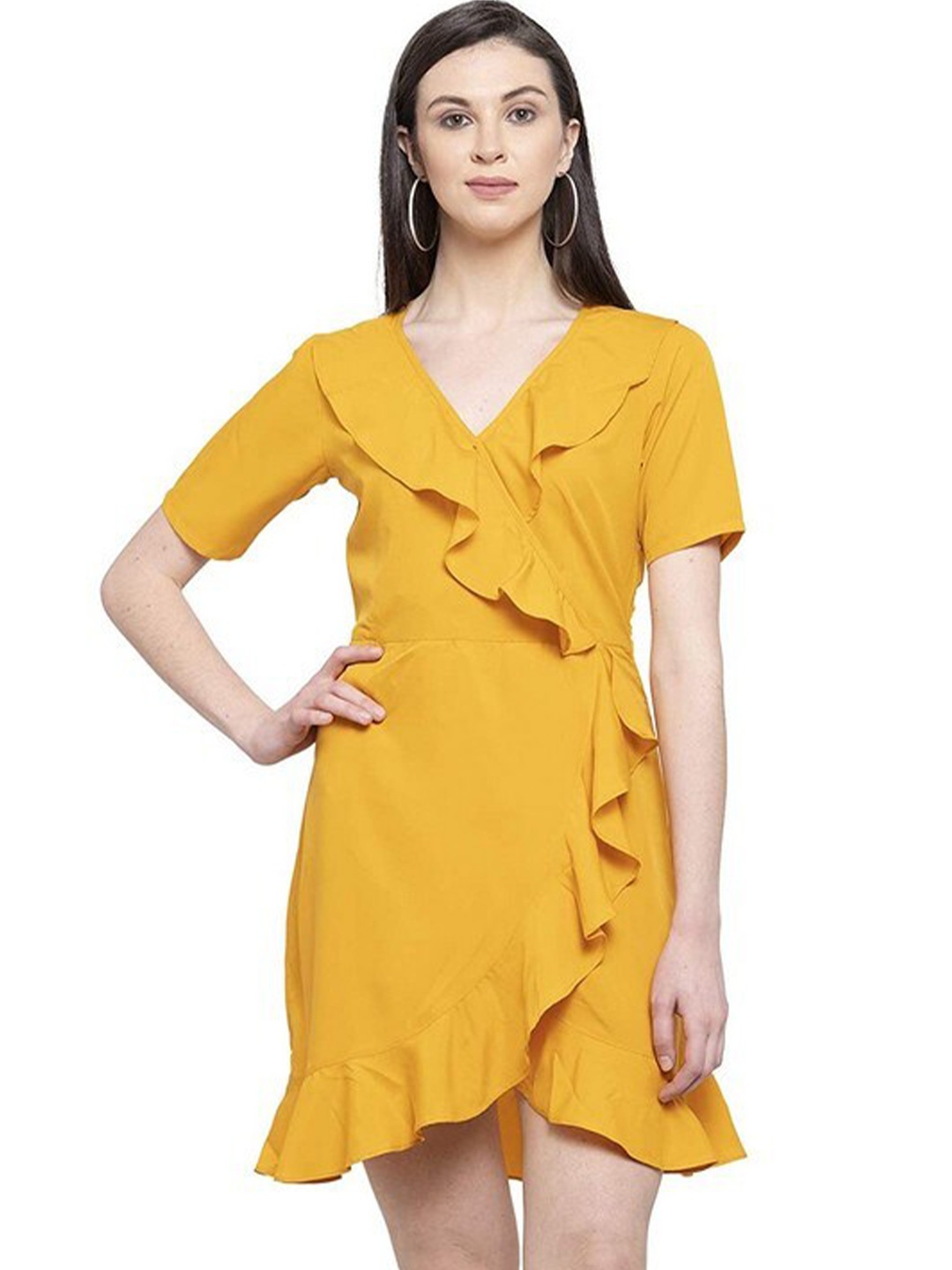 

Karmic Vision V-Neck Wrap Mini Dress, Yellow