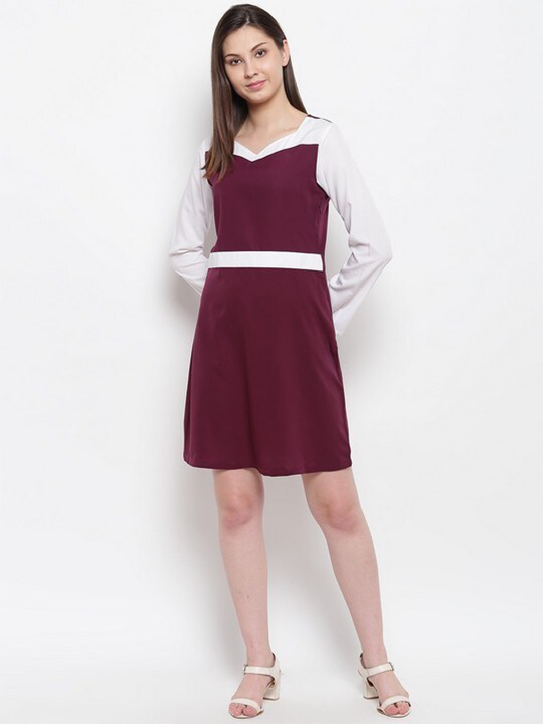 

Karmic Vision Regular Sleeve Crepe A-Line Dress, Brown
