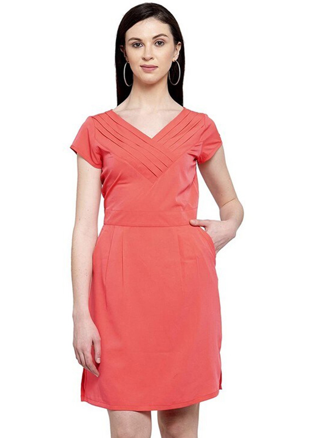 

Karmic Vision Pleated Crepe A-Line Dress, Coral