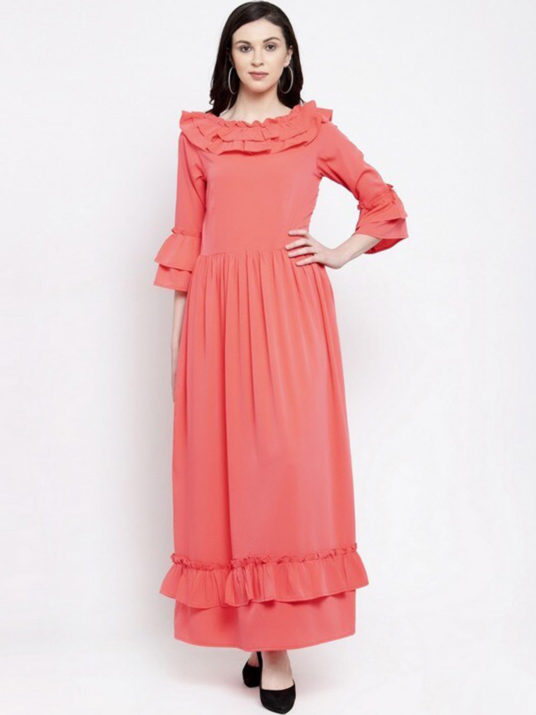 

Karmic Vision Ruffled Bell Sleeve Crepe Maxi Dress, Pink
