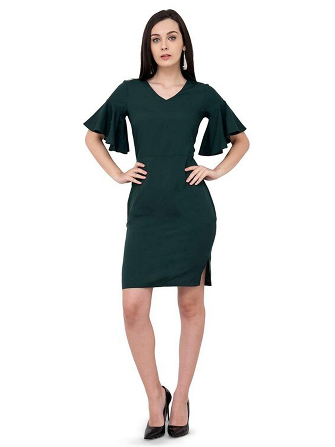 

Karmic Vision Bell Sleeve Sheath Dress, Green