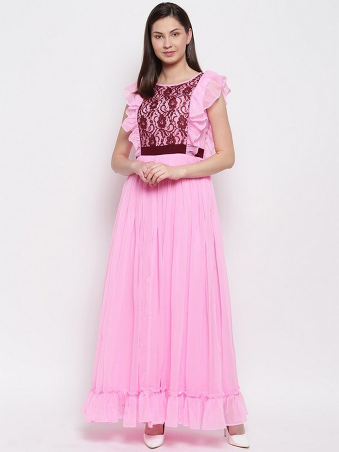 

Karmic Vision Flutter Sleeve Georgette Maxi Dress, Pink