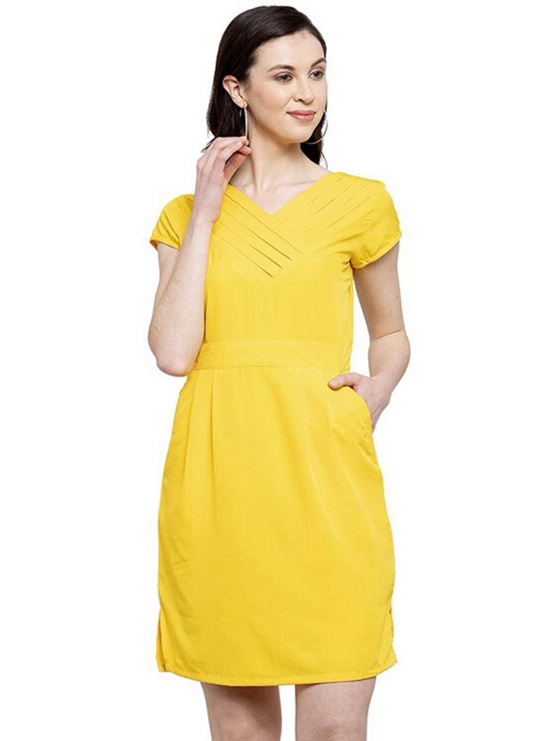 

Karmic Vision V-Neck Crepe Sheath Dress, Yellow