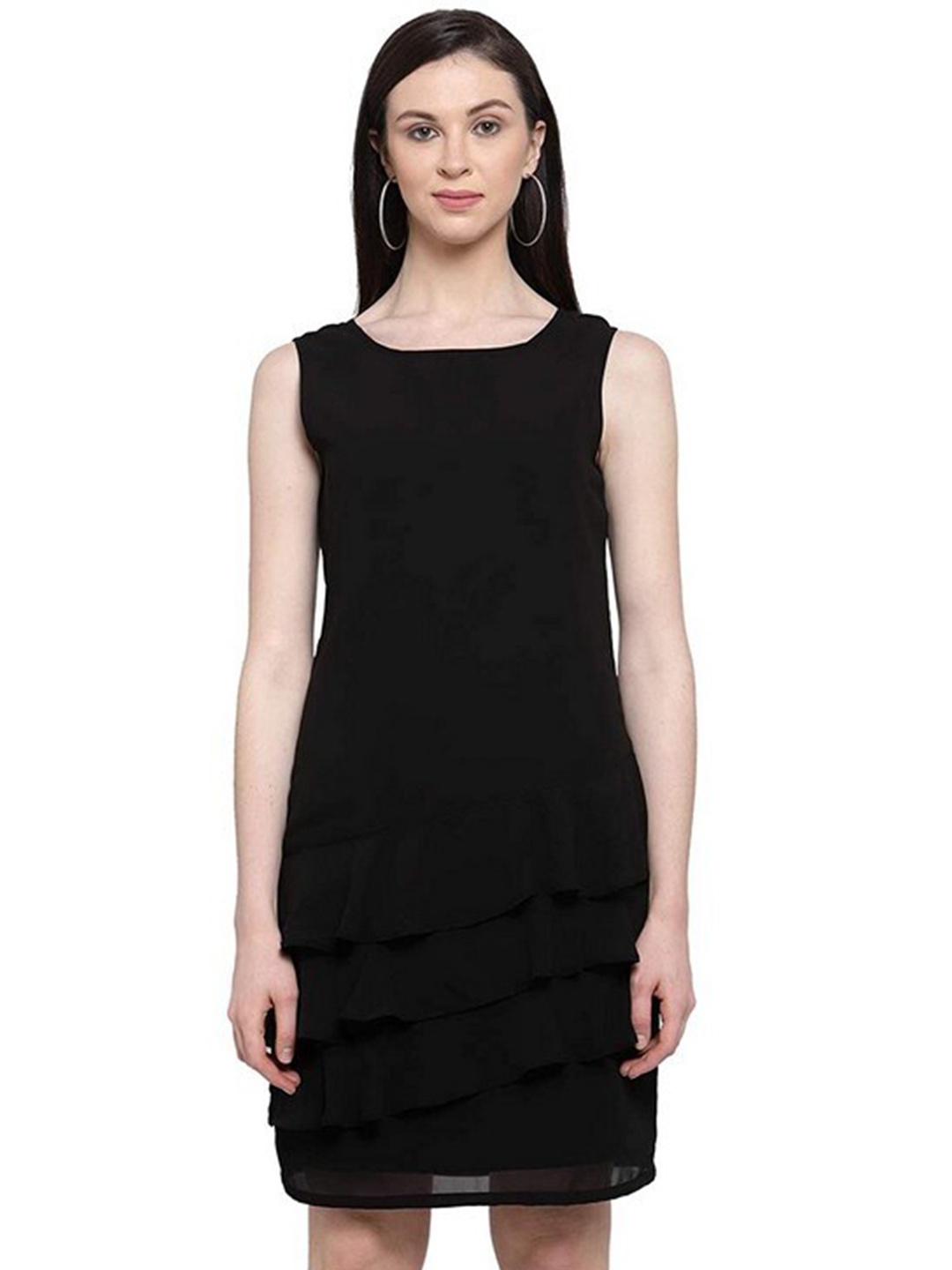 

Karmic Vision Round Neck Georgette Sheath Dress, Black