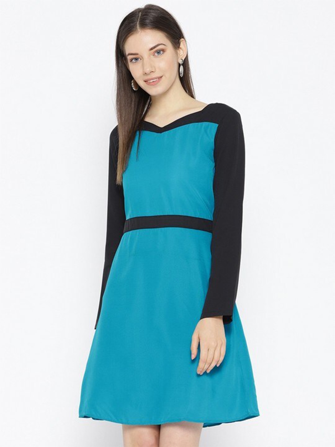 

Karmic Vision Colorblocked Crepe Fit & Flare Dress, Blue