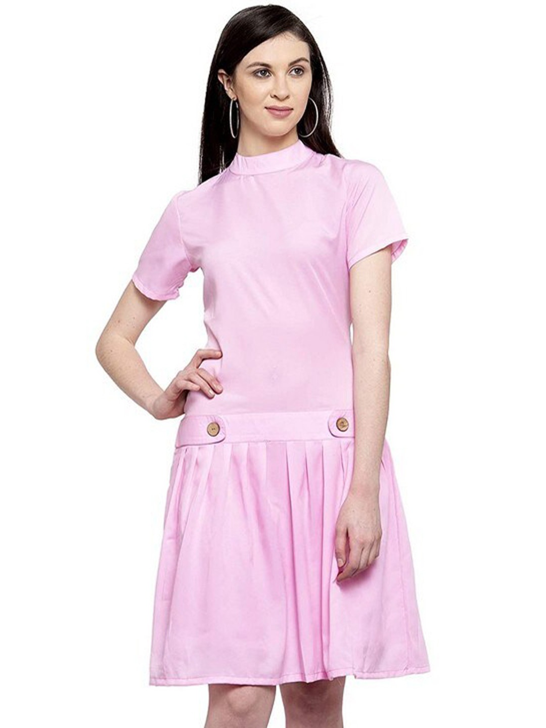 

Karmic Vision Round Neck Crepe A-Line Dress, Pink