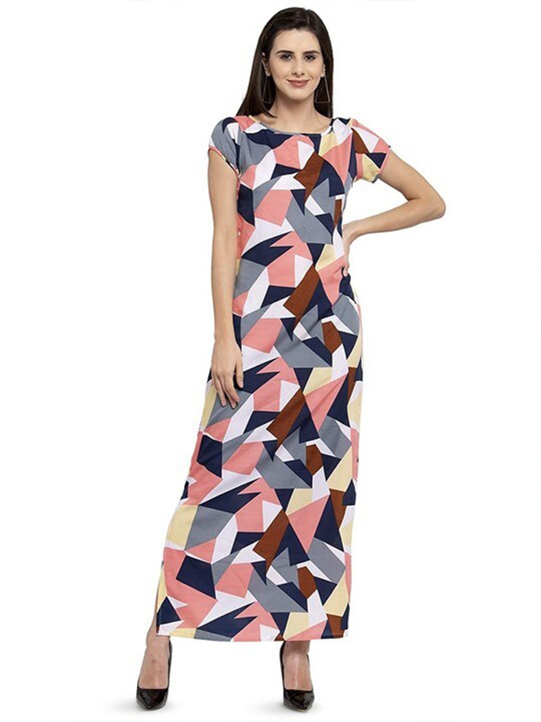 

Karmic Vision Geometric Printed Sheath Maxi Dress, White