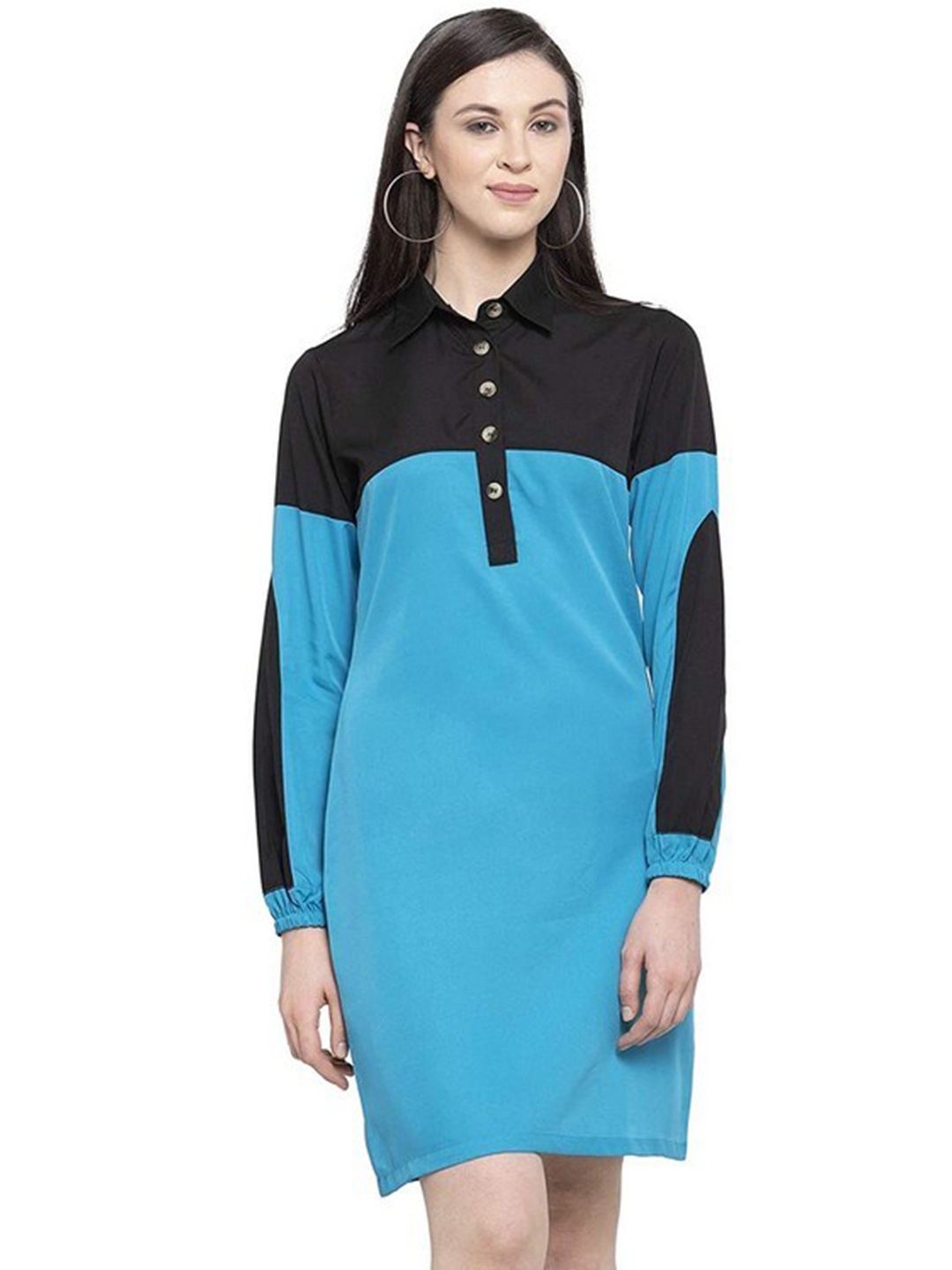 

Karmic Vision Colourblocked Crepe Shirt Collar Dress, Blue