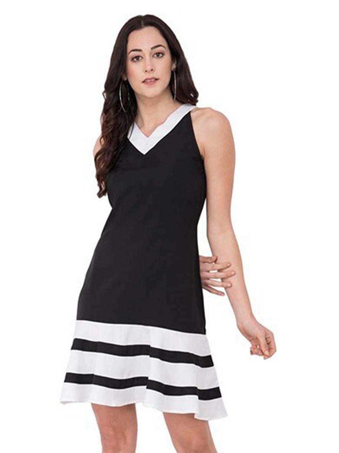 

Karmic Vision V-Neck Colourblocked Crepe Sheath Mini Dress, Black