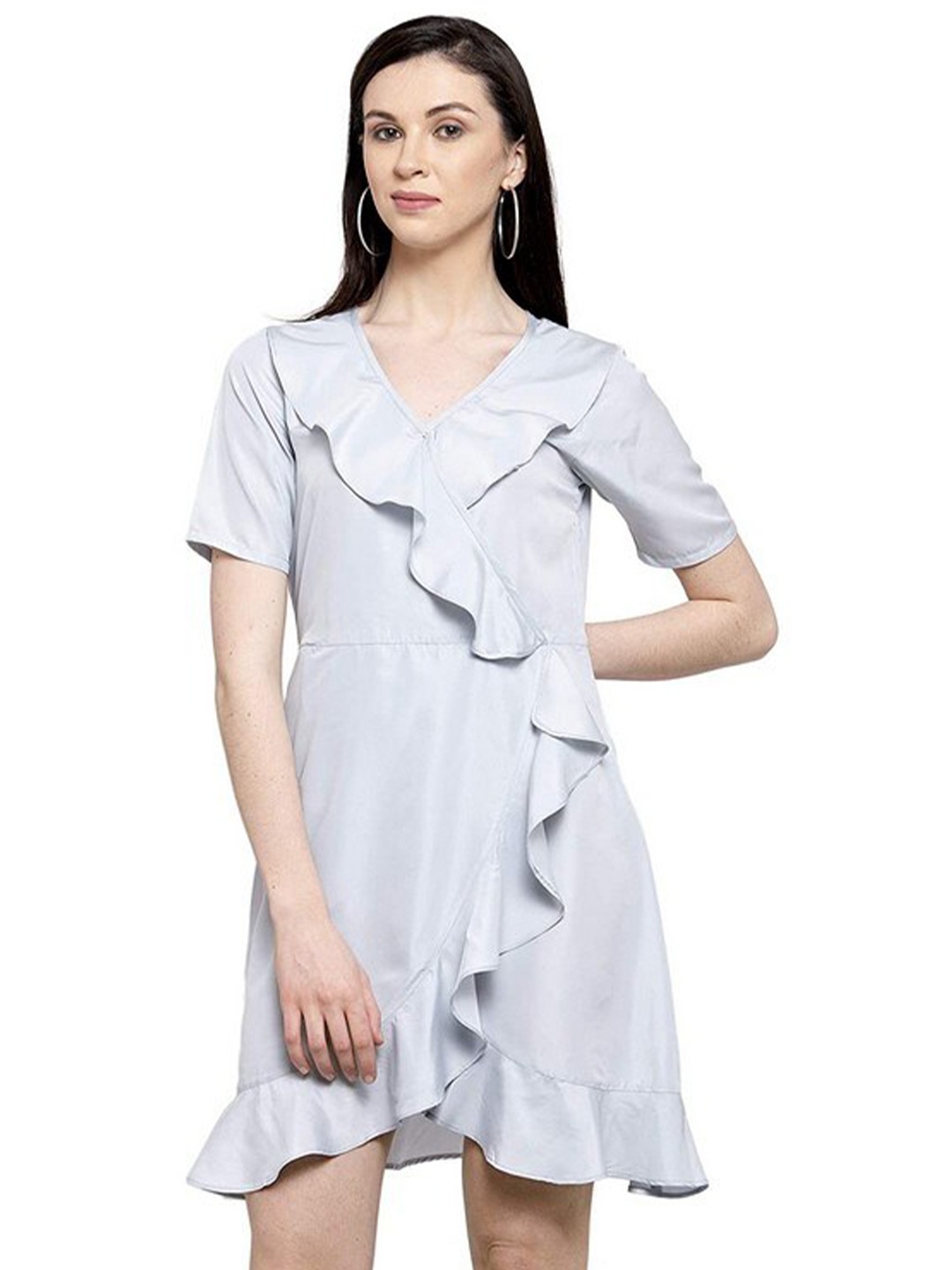 

Karmic Vision Striped Short Sleeves Dress, Grey