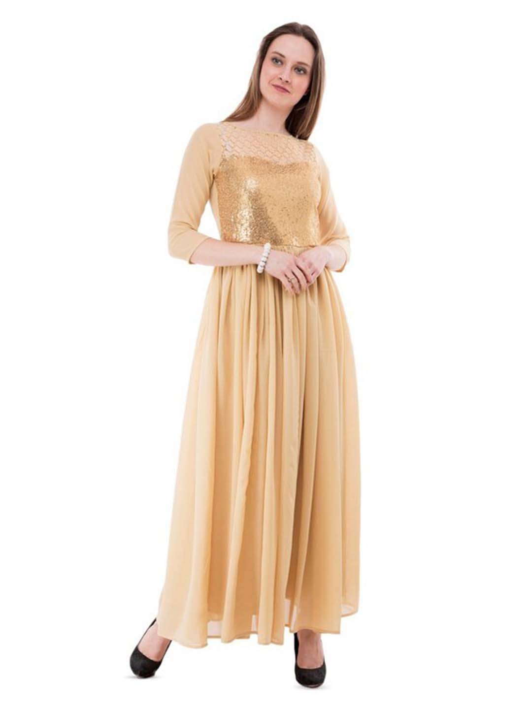 

Karmic Vision Embellished Georgette Maxi Dress, Beige