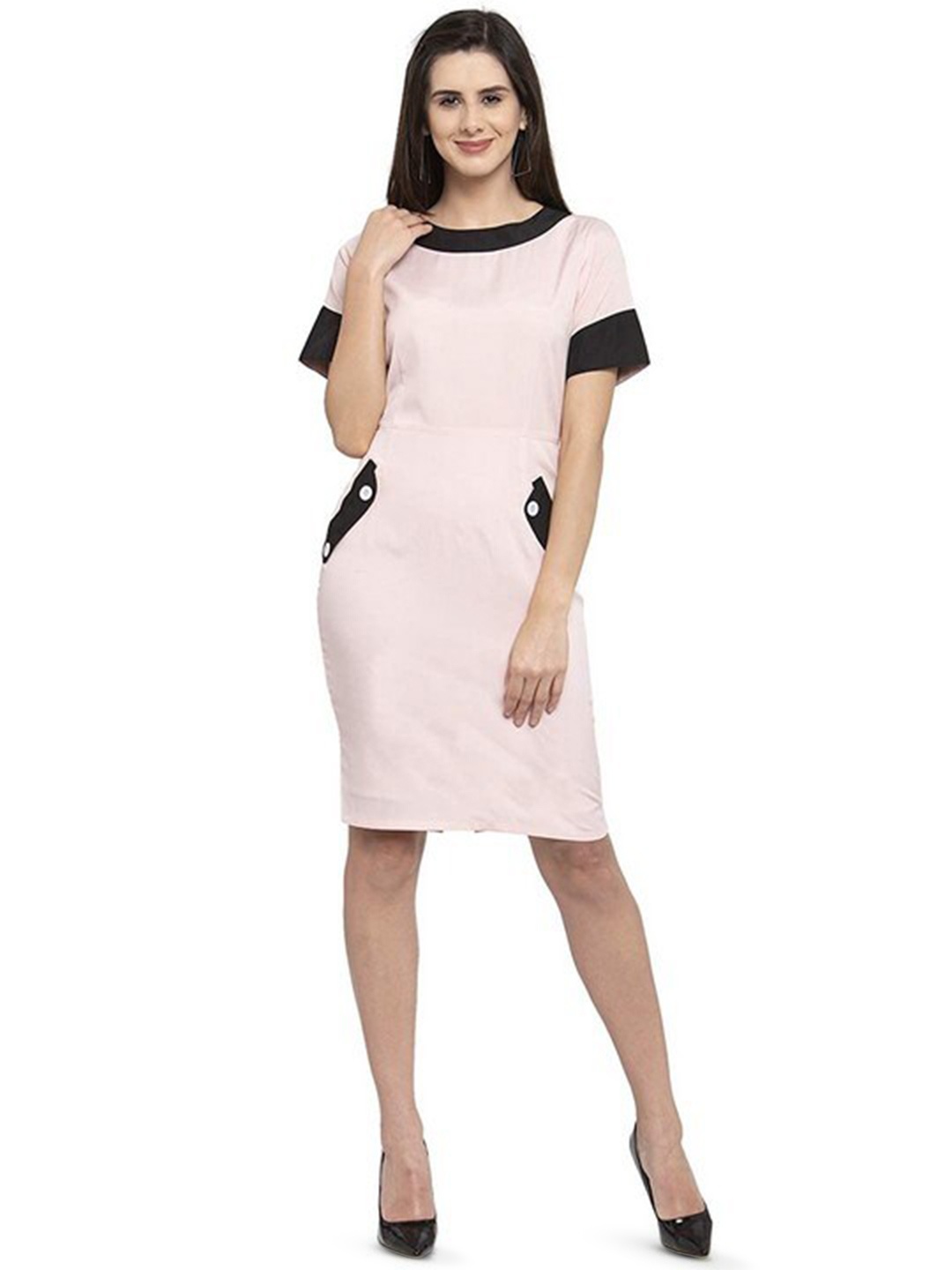 

Karmic Vision Round Neck Crepe Sheath Dress, Pink