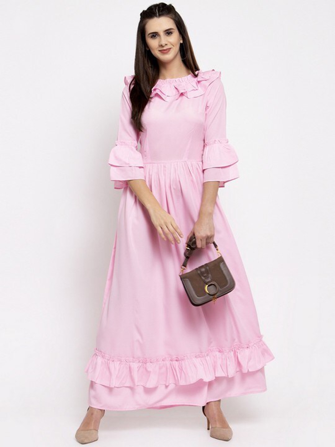 

Karmic Vision Ruffled Bell Sleeve Crepe Maxi Dress, Pink