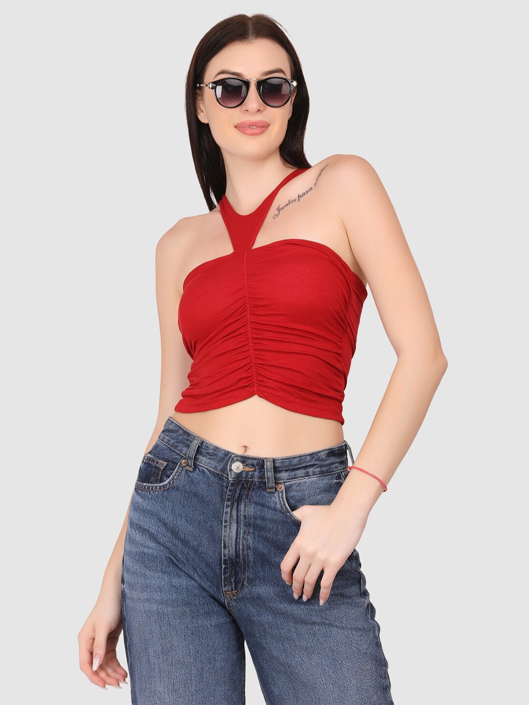 

BRACHY Halter Neck Bralette Crop Top, Maroon
