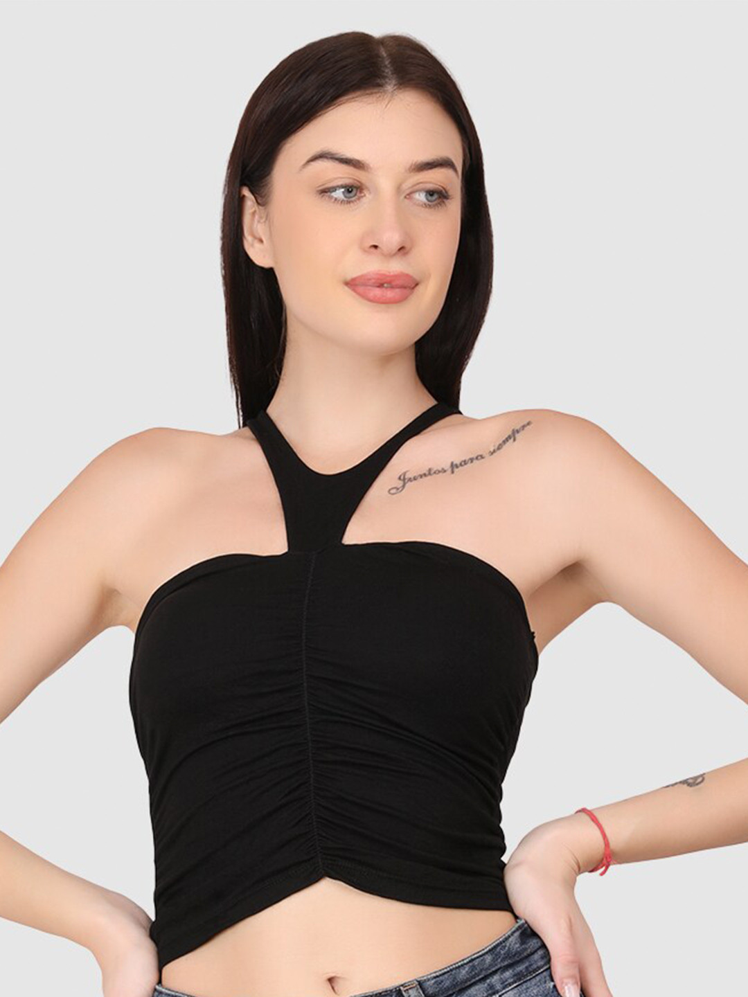 

BRACHY Halter Neck Fitted Crop Top, Black