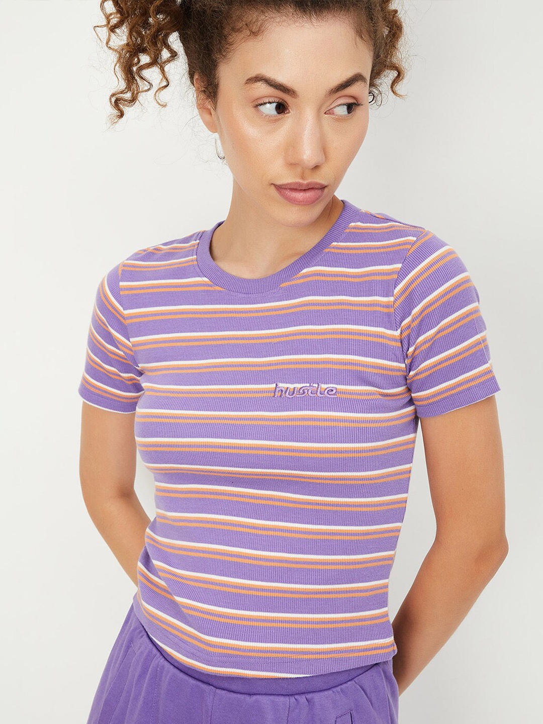 

max Striped Printed Cotton T-shirt, Purple