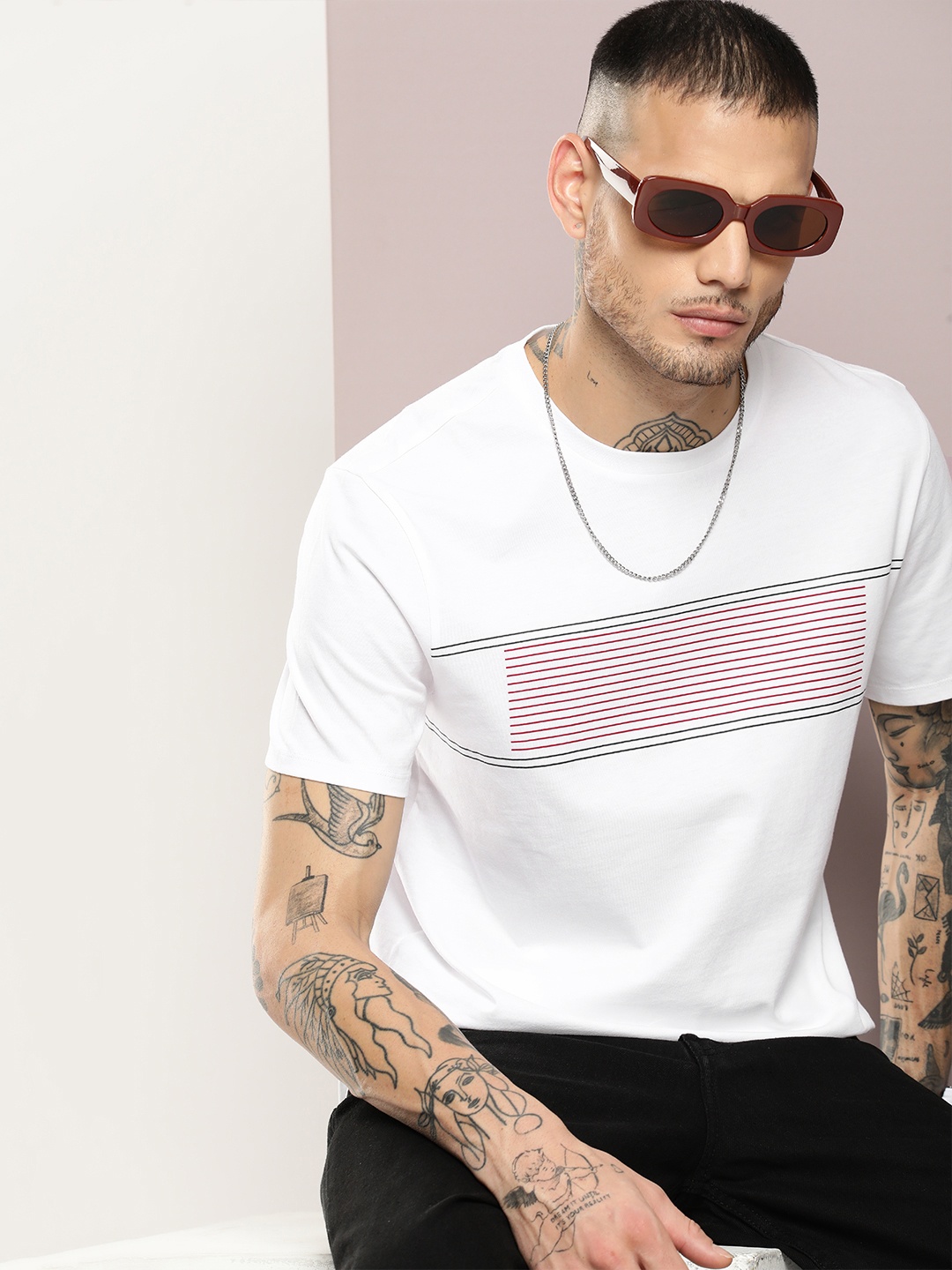 

Kook N Keech Men Striped Pure Cotton T-shirt, White