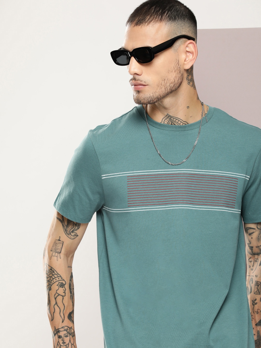 

Kook N Keech Men Striped Pure Cotton T-shirt, Sea green