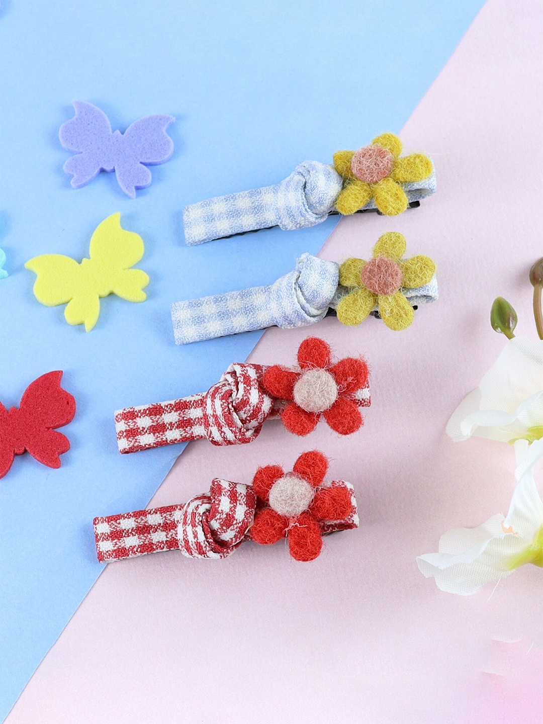 

Asthetika Kids Girls Set of 4 Floral Alligator Hair Clips, Red