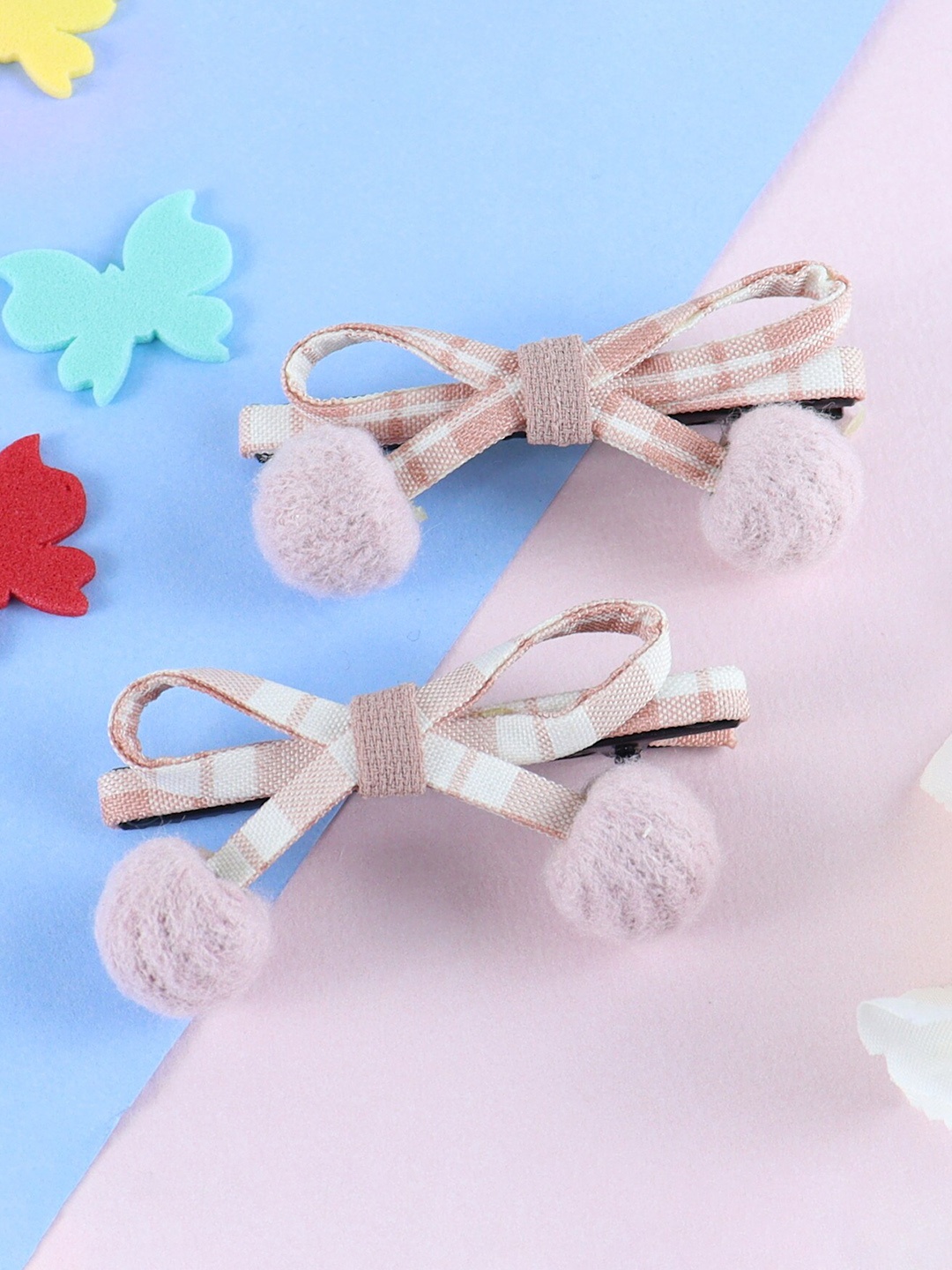 

Asthetika Kids Girls Set of 2 Pom Pom Bow Alligator Hair Clips, Pink