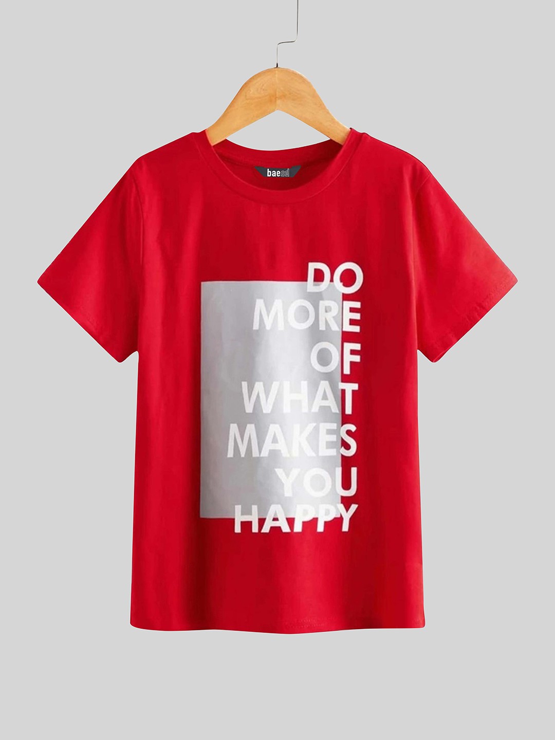 

BAESD Boys Typography Printed Round Neck Short Sleeves Applique Cotton T-shirt, Red