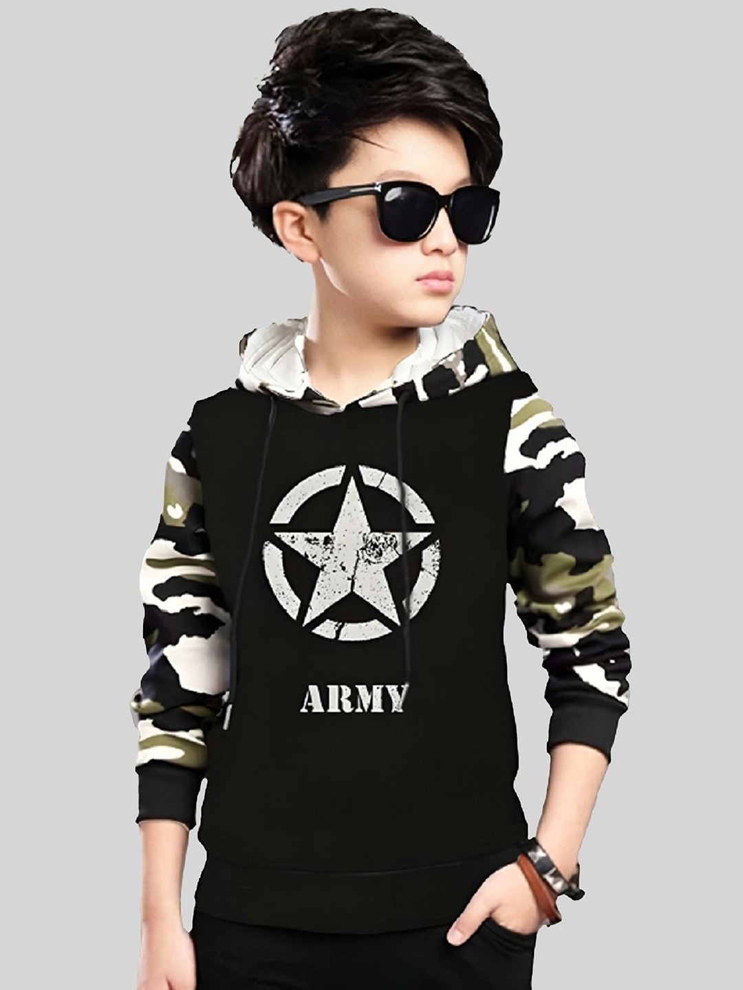 

BAESD Boys Printed Hooded Cotton T-shirt, Black
