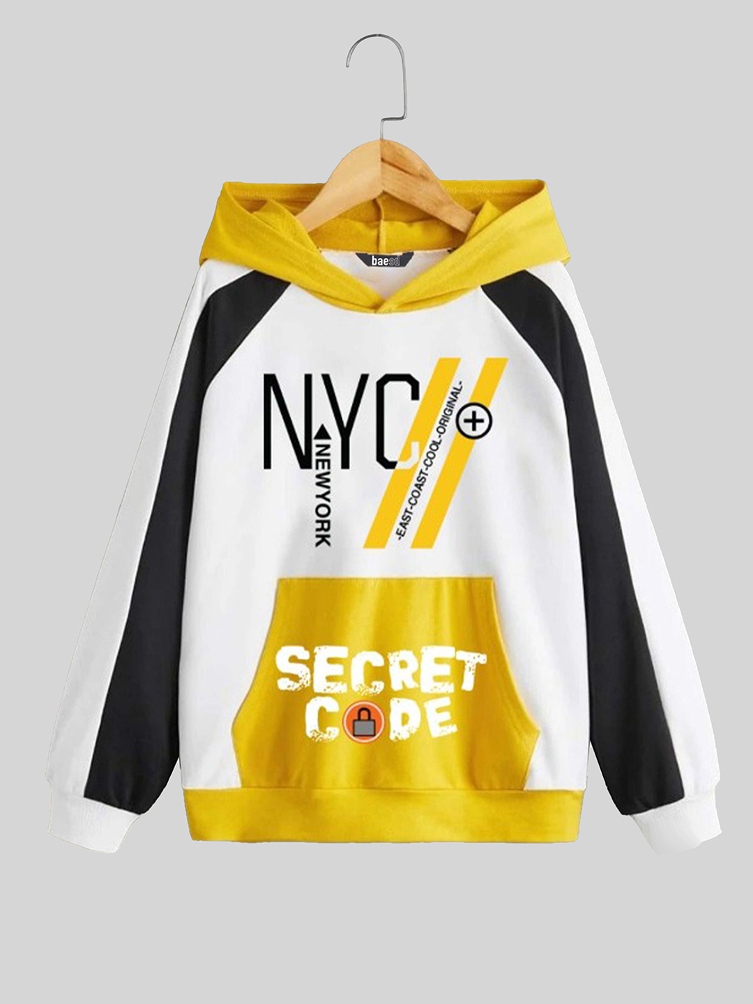 

BAESD Boys Typography Printed Hooded T-shirt, Yellow