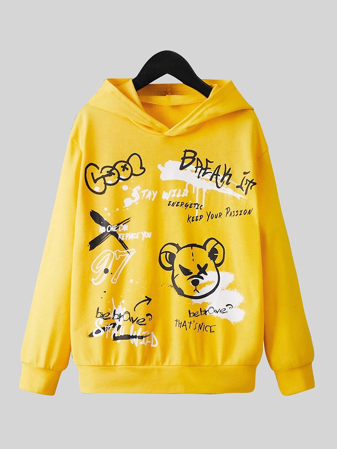 

BAESD Boys Typography Printed Hooded Full Sleeves Cotton Pullover Sweatshirt, Yellow