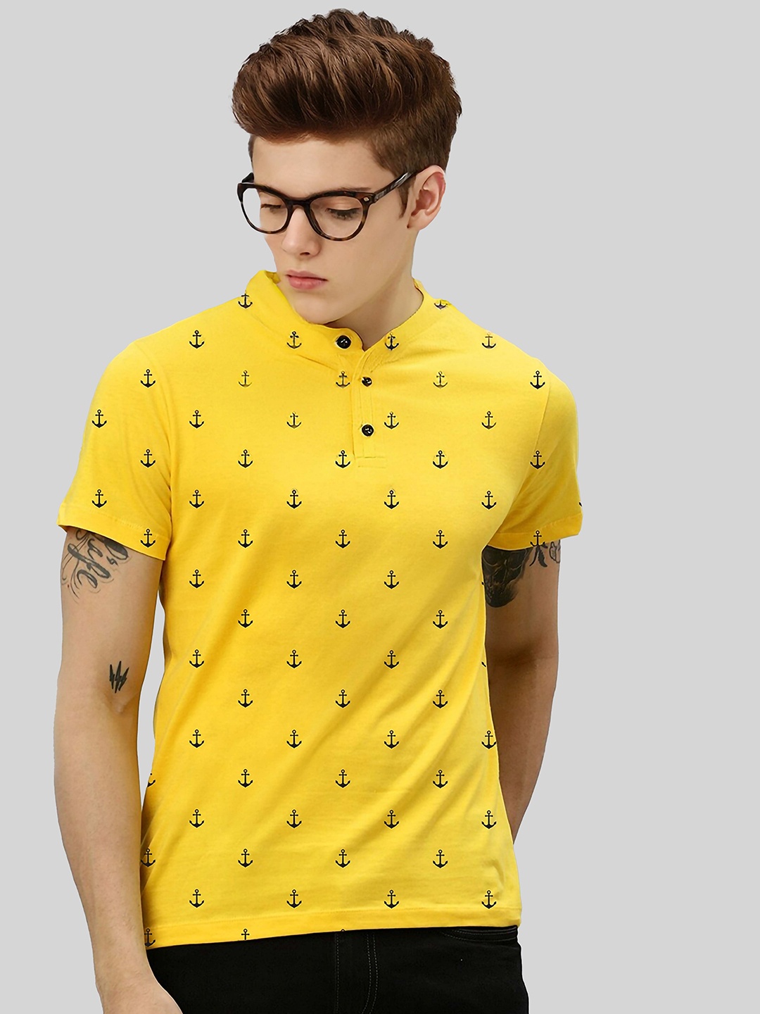 

BAESD Boys Conversational Printed Mandarin Collar Cotton T-shirt, Yellow