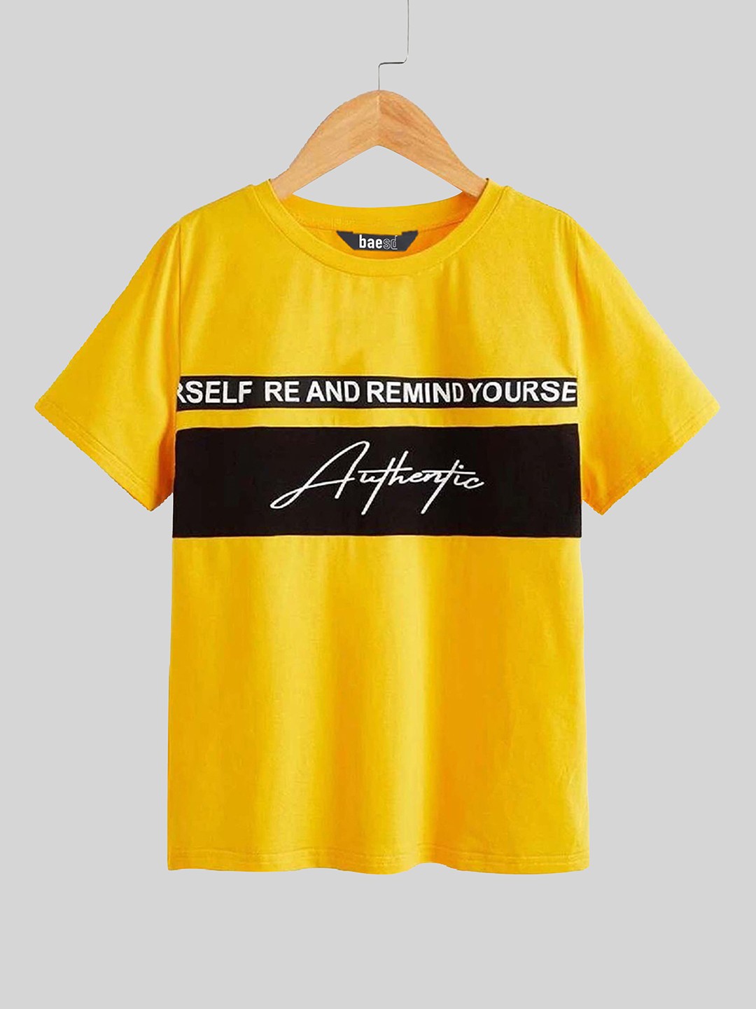 

BAESD Boys Typography Printed Cotton Round Neck Short Sleeves Applique T-shirt, Yellow