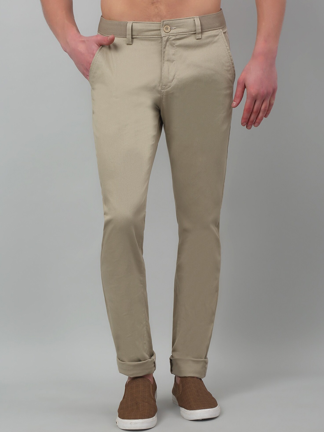 

Cantabil Men Cotton Mid Rise Trousers, Beige