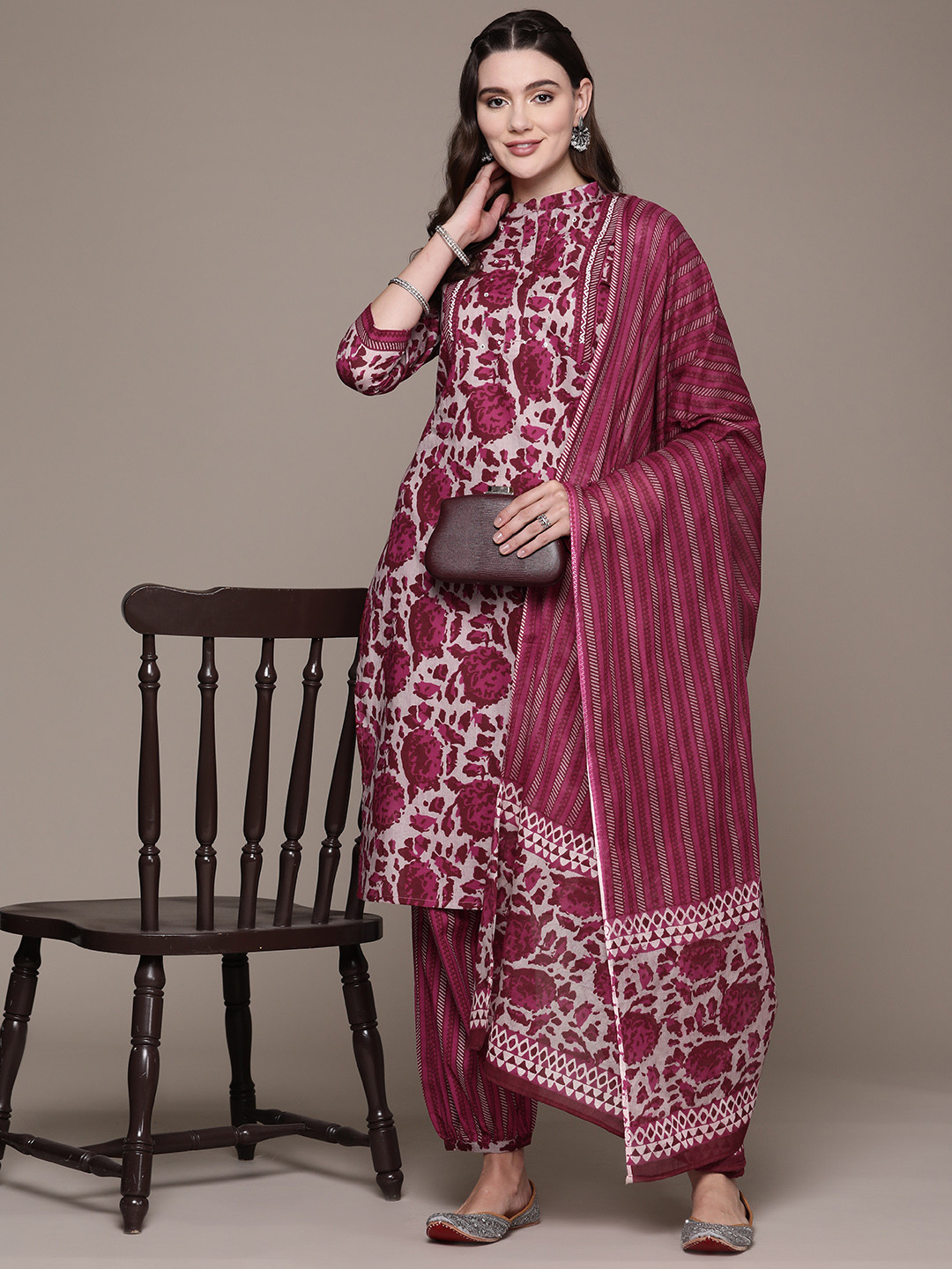 

Readiprint Printed Sequinned Pure Cotton Kurta with Salwar & Dupatta, Magenta