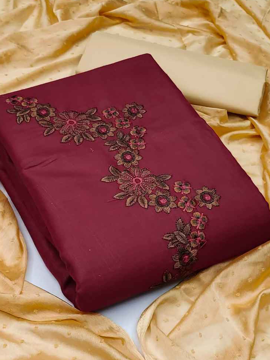 

faxofab Ethnic Motifs Embroidered Unstitched Dress Material, Maroon