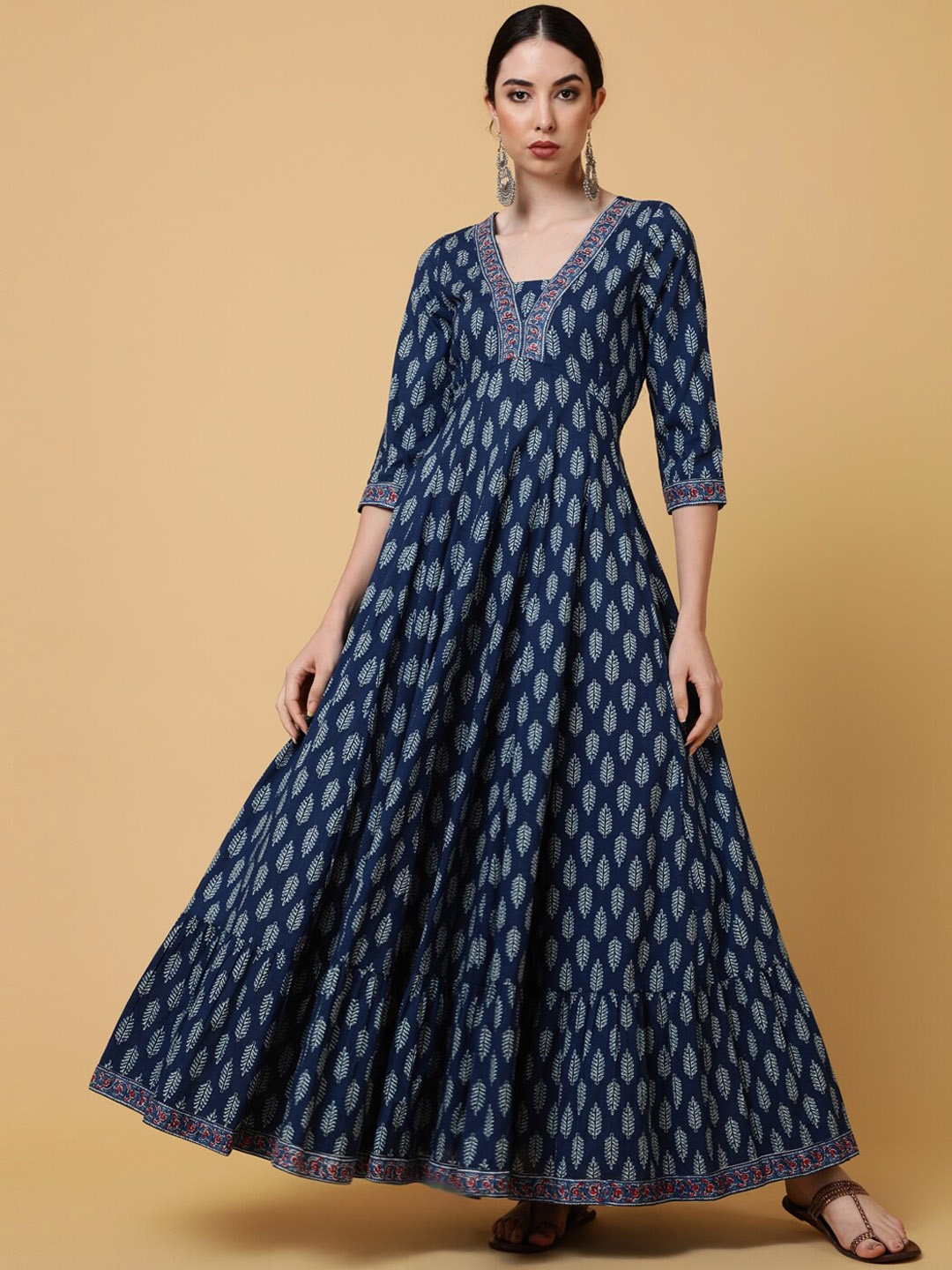 

GULMOHAR JAIPUR Ethnic Motifs Printed Cotton Maxi Ethnic Dress, Blue