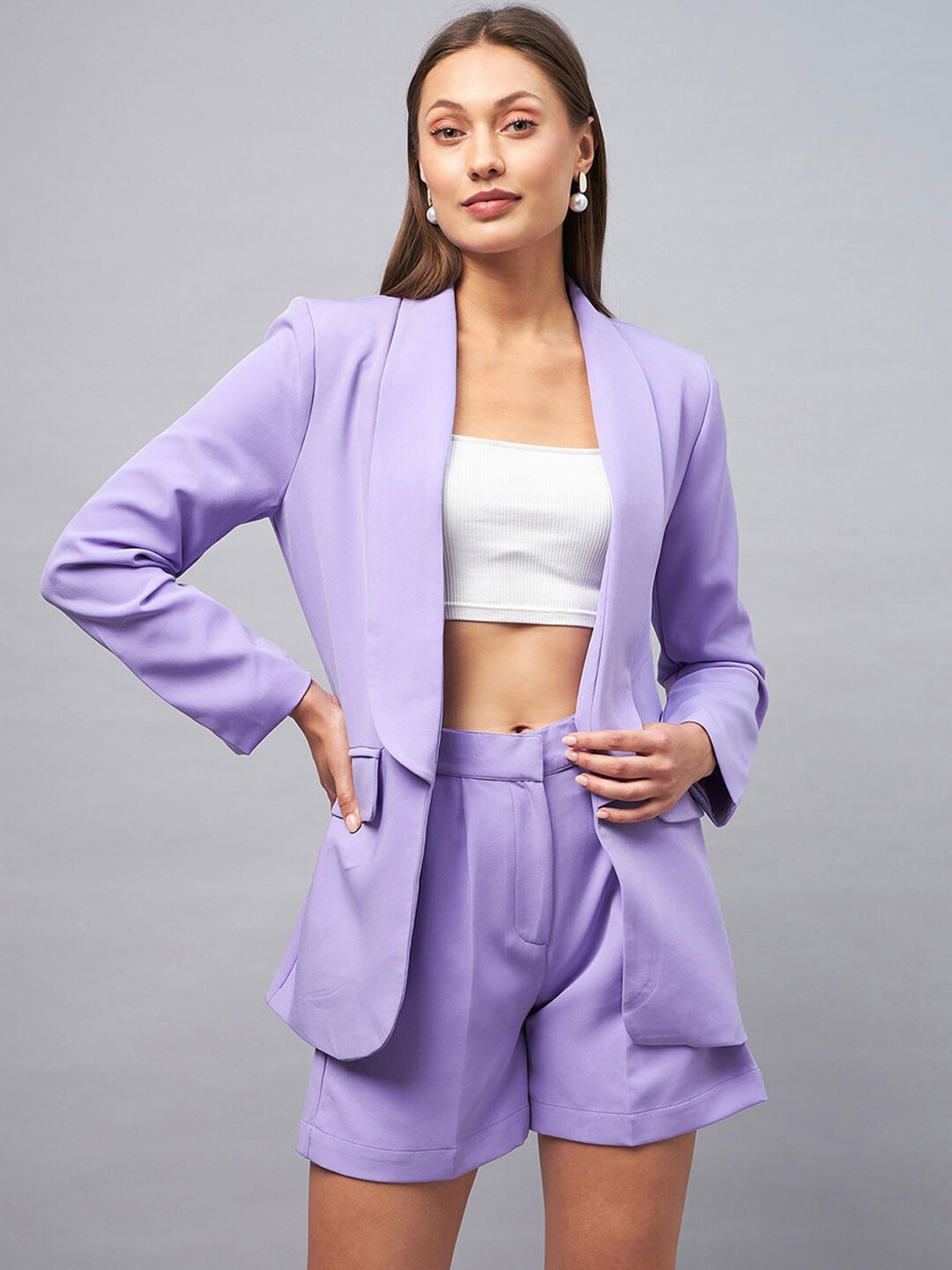 

DELAN Long Sleeves Blazer & Shorts Co-Ords, Lavender