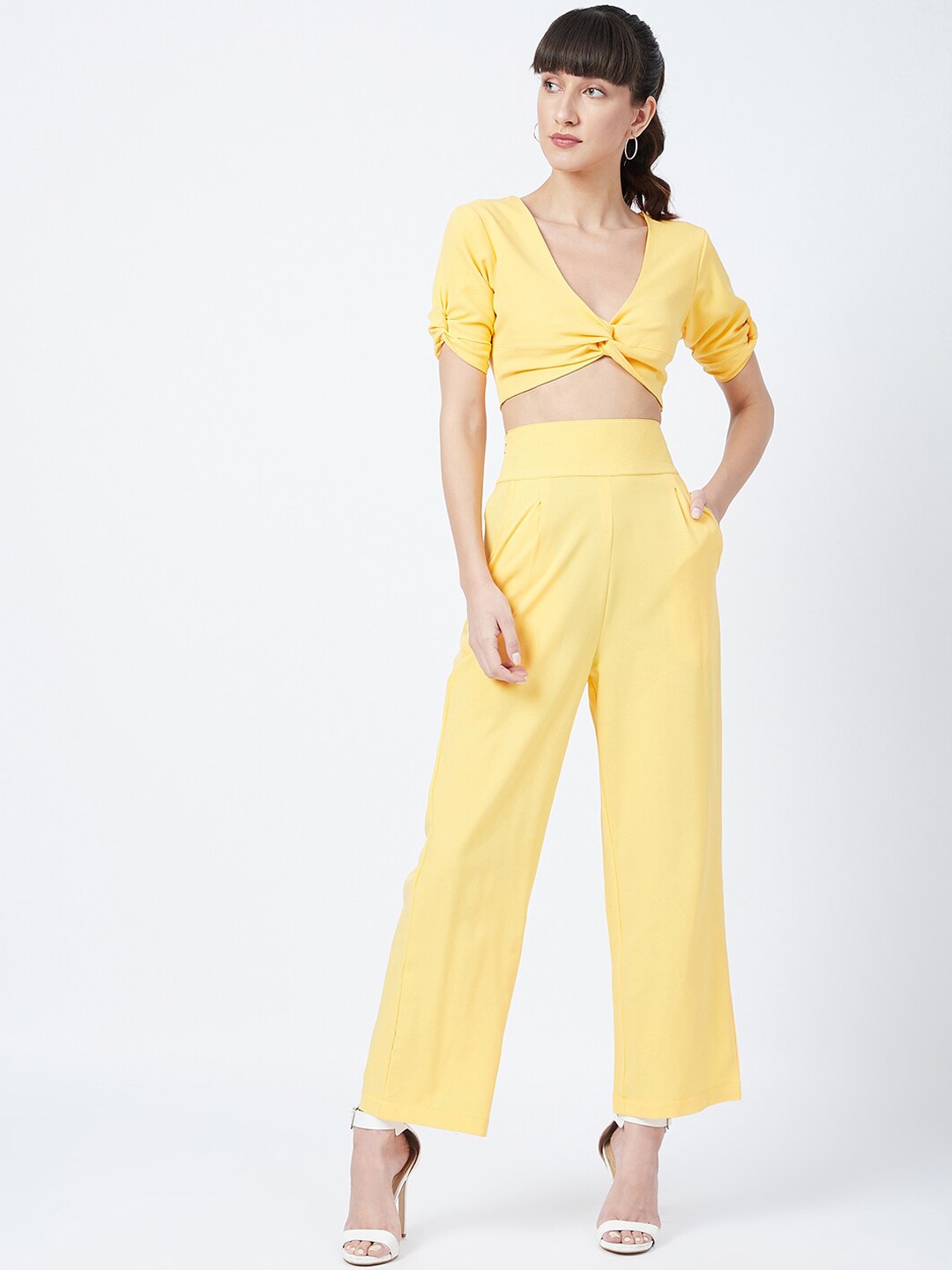 

DELAN Twist-Front Crop Top With High-Rise Trousers Co-Ords, Yellow