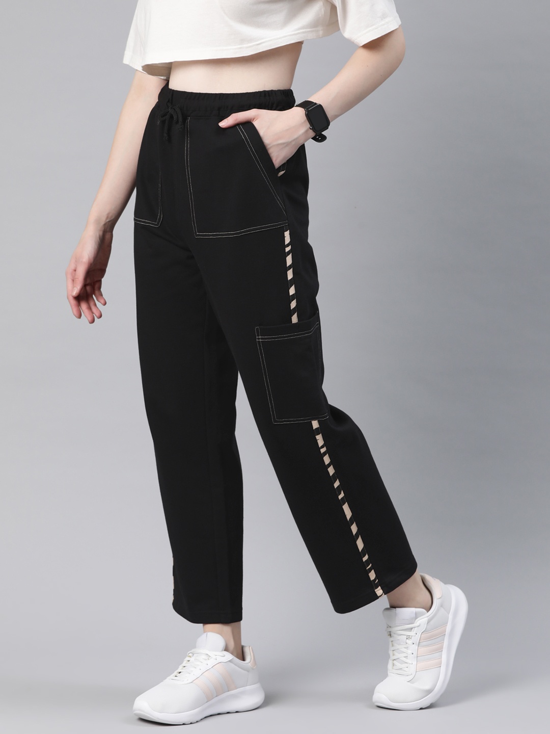 

Laabha Women Self Design Straight Fit Track Pants, Black